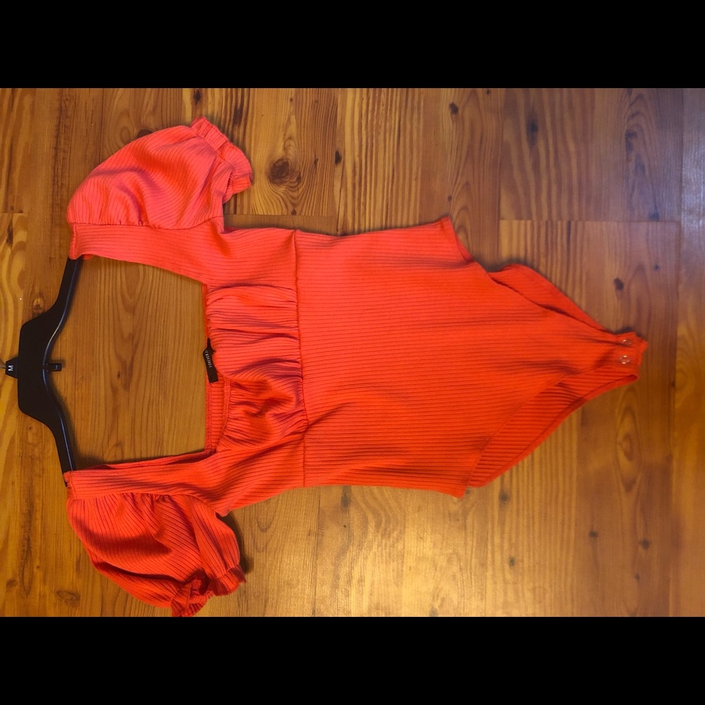 Brand new, red puff sleeve bodysuit